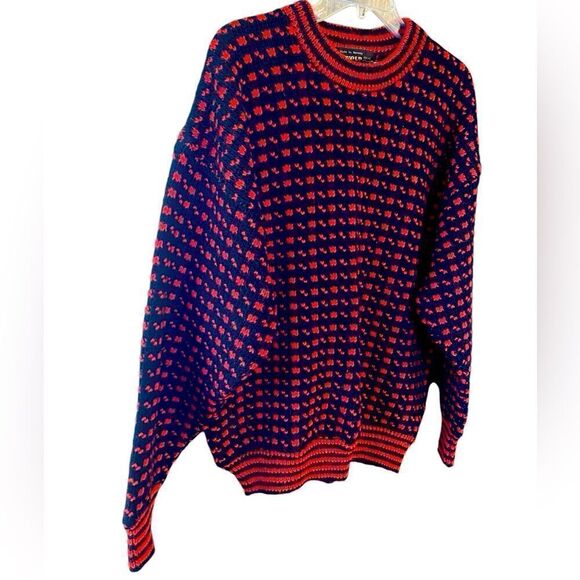 DEVOLD Sz 50/2XL Red Abstract Printed Crew Neck Wool Knit Norway Ski Sweater - Picture 1 of 9
